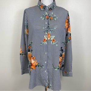 Grifflin Paris Striped Floral Tunic Button-down Shirt